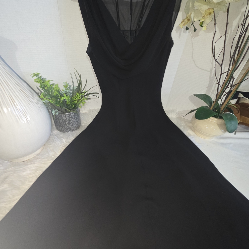 Jones Wear Black Midi Dress with Rhinestone Mesh Neckline. Size 4 - Picture 2 of 8